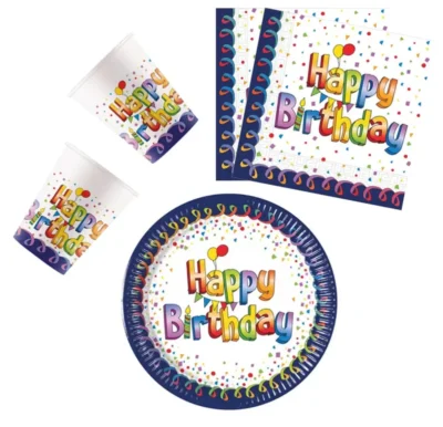 Happy Birthday multicolor Party set 36 komada - tanjuri, čaše, salvete 00022