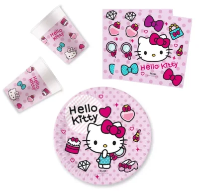 Hello Kitty Party set 36 komada - tanjuri, čaše, salvete 00074