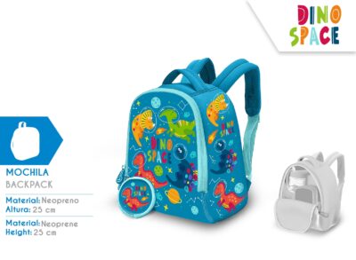 Dino Space neopren ruksak vrtićki 25 cm + torbica privjesak Kids Licensing 1
