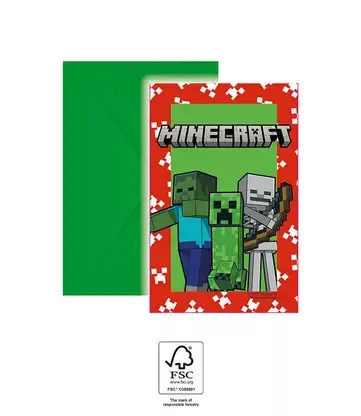 Minecraft 6 kom party pozivnica s kuvertom 56588